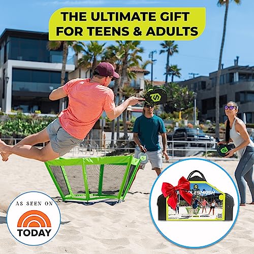 PaddleSmash - Pickleball Yard Game, As Seen on Shark Tank - Beach, Backyard, Lawn, Outdoor Activities for Adults and Family - Easy Assembly, Includes 4 Paddles, 2 Balls & Case