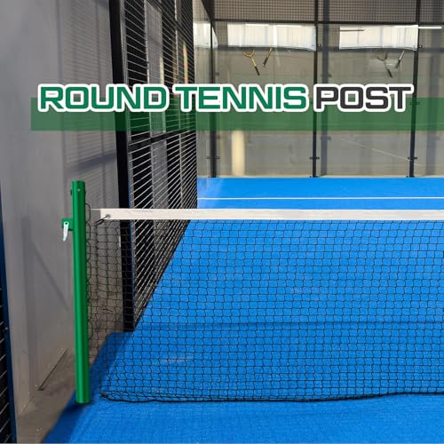 Otoolling Tennis Posts with Net Crank Outdoor Heavy Duty Professional Green Tennis Permanent Court Kit for Net Quick Fixation System Equipped with a Cable Reel(Round,42 inches)