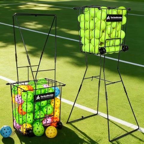 TurboStride Portable Tennis Ball Hopper, Pickleball Picker, Large Capacity, No Assembly for Easy Transport for Picking and Storage Training Tool for Ball (Basket with Wheels)