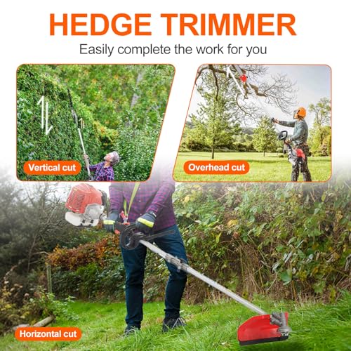 curfair 52cc 2-Cycle Weed Eater Gas Powered, 6-in-1 Gas Weed Wacker, Brush Cutter Gas Trimmer for Grass and Weed, Hedge Trimmer String Trimmer, Edger, Pole Saw & Pruner Red