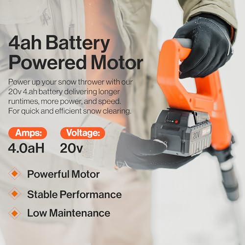 SuperHandy Cordless Snow Shovel, 20V 4Ah Electric Snow Thrower - Lightweight, 10"x5" Clearing Path, 25 ft Throwing Distance, 300 lbs/Min Snow Capacity (2024)