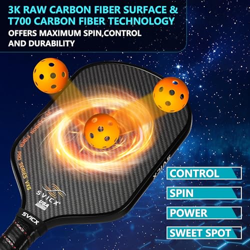SVICX Pickleball Paddles,Carbon Fiber Pickleball Paddle,16mm - High Performance,USAPA Approved,Extended Handle for Two-Handed Grip,Enhanced Control & Power (3K+T700 Carbon Fiber (Black))