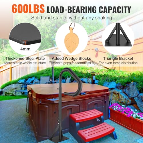 VEVOR Hot Tub Handrail, 360 Rotatable Spa Side Handrail with 48"-63" Adjustable Height, Rust-Proof Aluminum Spa Hot Tub Hand Rail with Slide-Under Mount Base for Indoor & Outdoor, 600LBS Capacity