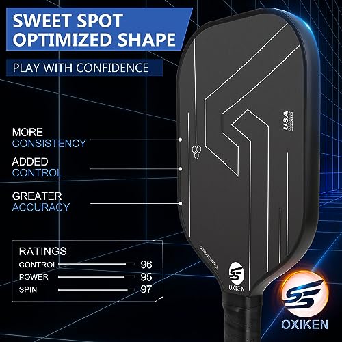 OXIKEN 16mm Pickleball Paddles, 2025 USAPA Approved, Frosted Carbon Fiber Surface (CFS), Polypropylene Lightweight Honeycomb Core with Cover Case Black, Ideal for Intermediate and Professional Players