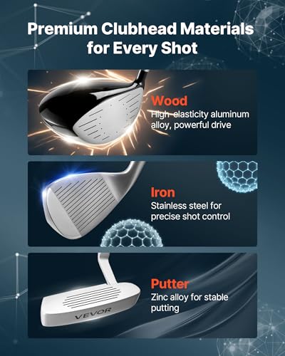 VEVOR Golf Club Set, 12 Pieces Men's Complete Golf Club Set Right Handed with 460CC #1 Driver, #3 & 5 Fairway Wood, #4 Hybrid, #5/#6/#7/#8/#9/#PW/#SW Irons, L-Shaped Putter, Golf Stand Bag, Black
