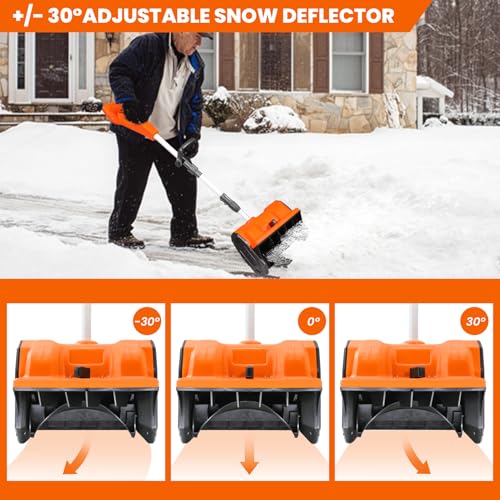 Cordless Snow Shovel 13", 48V 600W, 2×4.0Ah Batteries & Quick Charger, 12" Width 8" Depth, 25FT Throw Electric Snow Blower with Directional Plate & Adjustable Handle for Driveways & Sidewalks(Orange)