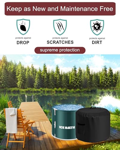 GS Alderaul Portable Ice Bath Tub Cover - Dustproof, Waterproof with Windproof Hem - Outdoor Ice Bath Barrel Cover for Cold Plunge Tub