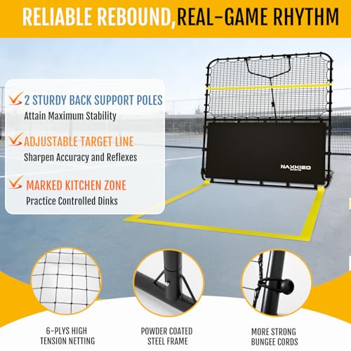 NaxKizo 7x7 FT Pickleball Rebound Net, Pickleball Net for Dinks Volleys Hits Training, Freely Adjustable Angle Various Ball Practice Rebounder for Outdoor Indoor