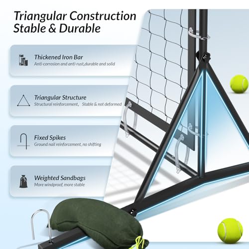 HamRoRung 9.3*7.4ft Portable Tennis Rebounder Net, Tennis Practice Wall, Tennis Training Net for Tennis Racquet Sports Ball Pickleball, Tennis Backboard Net for Tennis Court Backyard Outdoor Training,