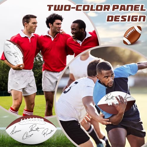 Hiboom Autograph Football with Acrylic Display Stand Air Pump Blank Gold Football for Trophy Anniversary High School College Coaching Gift Award Championship Party(1 Pc,White, Brown,Size 9)