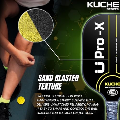 Kuche U PRO-X | T-800 Carbon Fiber Pickleball Paddle - Aramid Honeycomb Core -16MM Thick Sandblasted Surface for Spin & Control - USAPA Approved Pickle Ball Equipment for Men & Women