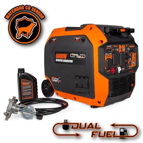 WEN Quiet 6800-Watt Dual Fuel RV-Ready Electric Start Portable Inverter Generator with Fuel Shut Off and CO Watchdog for Electric Vehicle Backup (DF680iX)