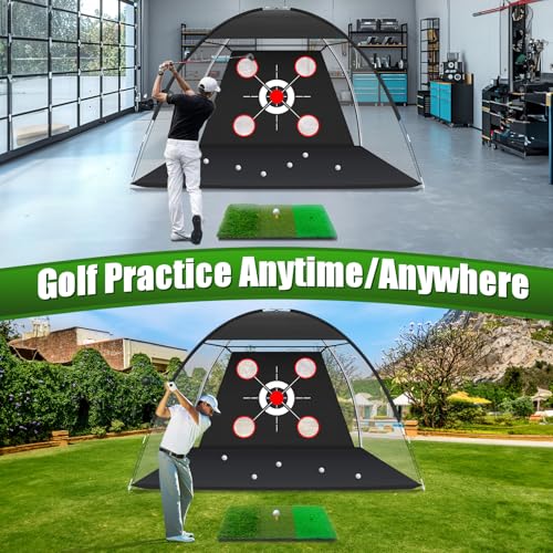 MFNMFN Golf Net with Practice Mat,Golf Hitting Aid Nets 10x7FT for Backyard Driving Chipping Training Swing,Gifts for Men Dad Him and Golfer