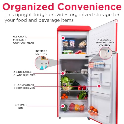 Frigidaire EFR756, 2 Door Apartment Size RETRO Refrigerator with Top Freezer, Chrome Handles, 7.5 cu ft