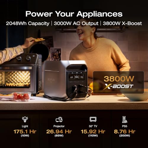 EF ECOFLOW Portable Power Station DELTA 3 Max Plus, 2048Wh LiFePO4 Battery, Solar Generator (Solar Panel Optional), 3000W Max Output, Fast 0–80% Recharge in 64mins, Reliable Home Backup & RV Camping