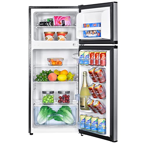 Avanti Apartment Refrigerator Freestanding Reversible Dual Doors Compact Design Full Fridge with Top Freezer, Adjustable Shelves, Full Range Temperature Control, with Crisper, 4.5-Cu.Ft, Metallic