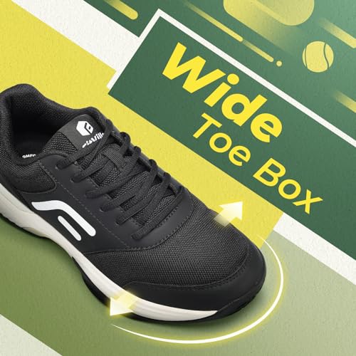 FitVille Wide Men Pickleball Shoes Tennis Racquetball Squash Shoes for Men All Court with Arch Support-Tennis V3(Black, 9.5 Wide)