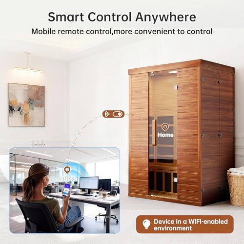 PABIMIA 2-Person Infrared Sauna, Smart App Control, WiFi & Bluetooth, Low EMF 1500W/120V LCD Heater, Indoor Home Sauna with Flame-Retardant Materials