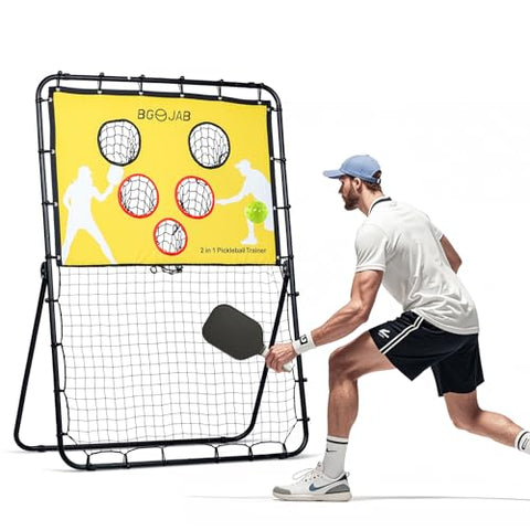 BGOJAB Pickleball Practice Rebounder Board with Target Net, 2 in 1 Pickleballs Training Equipment for Accuracy and Skill Development, Pickleball Dink Master Solo Trainer for Kid/Youth/Adult