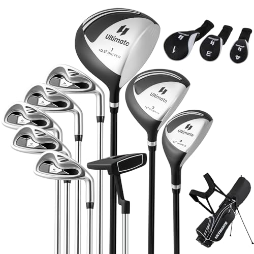 Tangkula 10 Pieces Men's Complete Golf Clubs Set Right Hand, Includes 460cc Alloy #1 Driver & #3 Fairway Wood & #4 Hybrid & #6/#7/#8/#9/#P Irons & Putter, Golf Club Set, Black