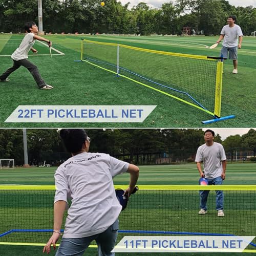 Portable Pickleball Net, Regulation Size 22FT and 11FT Half Court Size 2-in-1 Pickle Ball Net with 2 Pickleballs and Carry Bag for Driveway, Backyard, Street, Weather Resistance Steady Steel Frame