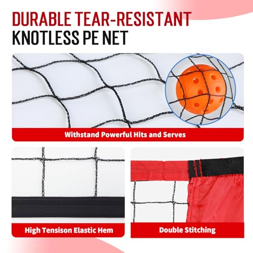 5ft / 10ft / 12.5 ft Mini Pickleball Net for Driveway Backyard with 3 Pickleballs, Carry Bag, Chalks, Portable Half Court Small Pickleball Net for Adults Kids Beginners Pros (Red, 10ft)