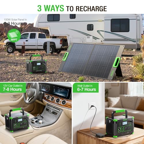 500W Portable Power Station, 519Wh Outdoor Solar Generator Backup Battery Pack with 2 110V AC Outlets, 500W (Peak 1000W) 10-Port Powerhouse for RV/Van Camping Fishing Climbing Road Trip Home Emergency