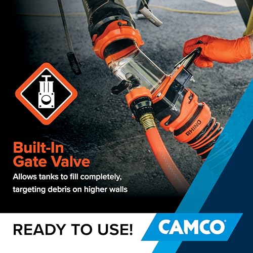 Camco Rhino Blaster RV Tank Rinser with Gate Valve & Backflow Preventer - RV Accessories for Waste Tank Cleaning - Essential Camper Supplies for Odor Control and Sensor Maintenance - (39086)