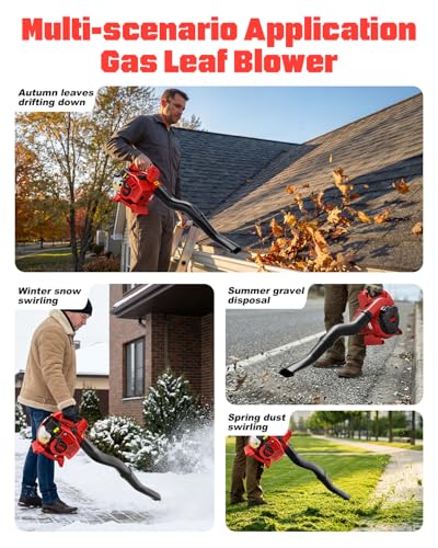 Getell 27cc Gas Powered Handheld Blower, 380 CFM 180 MPH 2-Cycle Engine, Lightweight Quick-Start for Lawn Care, Snow & Roof Leaf Cleaning (GET309)