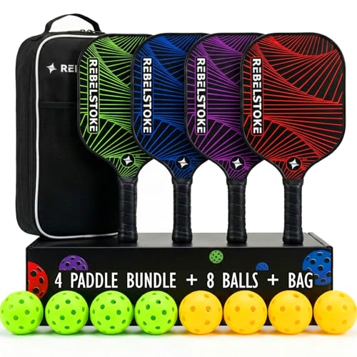 Complete Pickleball Set of 4 with Bag, Pickle Ball Paddle Set of 4, Designed in The USA, Pickleball Racket for Adults Comfort Grip, Indoor Outdoor Pickle Ball Kit, Pickleball Paddles 4 Pack
