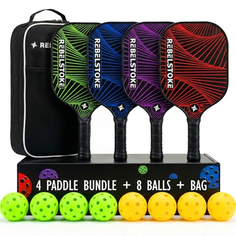 Complete Pickleball Set of 4 with Bag, Pickle Ball Paddle Set of 4, Designed in The USA, Pickleball Racket for Adults Comfort Grip, Indoor Outdoor Pickle Ball Kit, Pickleball Paddles 4 Pack