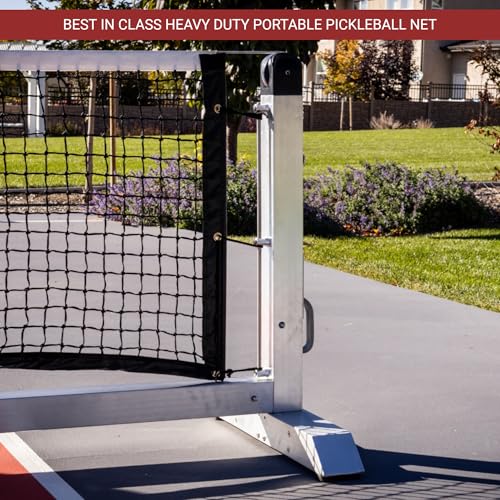 Dominator PRO MAX Silver Portable Pickleball Net - Heavy Duty USAPA Compliant Portable Regulation Pickleball Net - Indoor/Outdoor Aluminum Rust Proof Frame w/Adjustable Net Tension & Locking Wheels