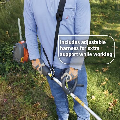 Husqvarna 122RJ Brushcutter, Multi-Purpose Gas Brush Cutter Tool with String Trimmer Head and Grass Blade, Includes Adjustable Harness for Additional Support, 970732503