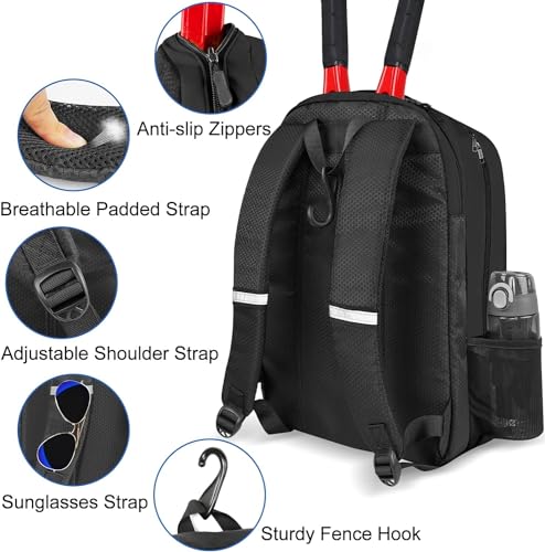 Ytonet Tennis Bag Tennis Backpack for Women Men 2 Rackets with Insulated Pocket Ventilated Shoe Compartment