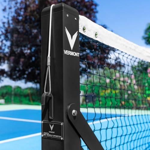 Vermont 360° Freestanding Pickleball Posts [IFP Regulation] – Ultra-Durable, Lightweight & Portable Aluminium Pickleball Paddle Tennis Net Sets (Pickleball Net and Posts, Black, with Weights)