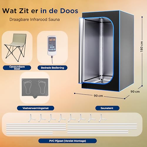SereneLife Portable Sauna Box for Home, Infrared Sauna Tent with Heated Foot Pad and Folding Chair, Remote Control In-Home Spa, 35" x 71" - inch (Black)