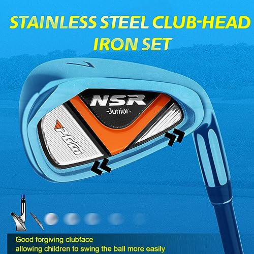 PGM Golf Club Set - 9 Pieces Junior Complete Golf Club Set for Kids Children - Right Handed - Driver(#1), Hybrid, Iron(#7,#9,#S), Putter, Golf Stand Bag