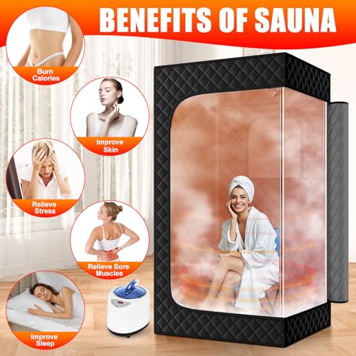 X-Vcak Upgraded Portable Sauna Box for Home，Relaxation, Steam Sauna for Home with Steamer, Remote Control, Folding Chair, 9 Levels