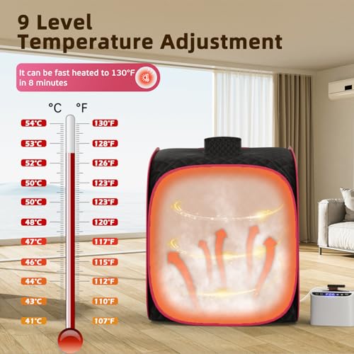 FniOk Portable Steam Sauna Box at Home, 9 Levels Heating, Sauna Tent for Home with Steamer and Folding Chair, Sauna Box for Relaxation, Detoxification, Spa, Sauna Box