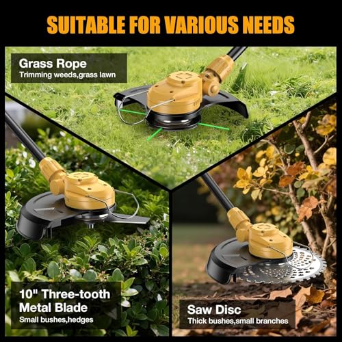 Weed Eater for Dewalt 20V Battery, 600W 2 in 1 Cordless String Trimmer & Weed Wacker,12 Inch Brushless Grass Trimmer with 3-Tooth Blade, Saw Disc for Lawn, Yard and Bush Trimming (No Battery)