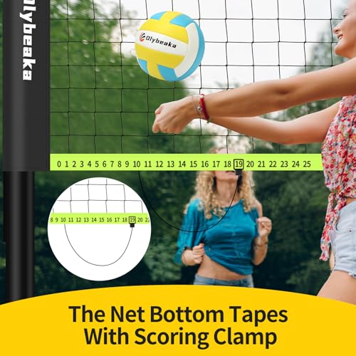 Portable Outdoor Volleyball Net Set for Backyard Beach with Adjustable Poles, Soft PU Volleyball & Pump, Carry Bag and Durable Anti-Sagging Net (Black and Green, 20ft)