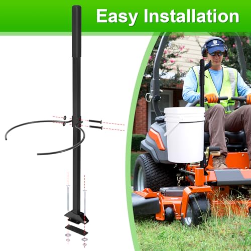 CAROD Zero Turn Mower Handle, 5 Gallon Bucket Bracket Holder with Clip, Lawn Mower Accessories Mounting Handle Kit for Outdoor Garden Trash Yard Cleaning Grabber Tool, Black