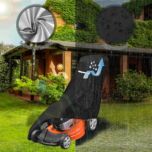 Outdoors Lawn Mower Cover Waterproof Heavy Duty Push Lawn Mower Covers Storage Tear-Resistant, UV Protection Universal Fit with Drawstring & Cover Storage Bag, Waterproof Lawnmower Covers for Outdoor