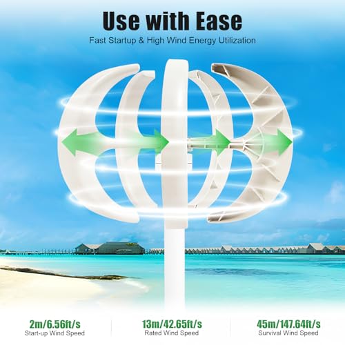 HinLIaDa Wind Turbine Generators Kit, 12V 600W Lantern Wind Turbine Generator, 5-Blade Vertical Axis Wind Turbine Generator with Controller, Suit for Home, Camping & Boat Use