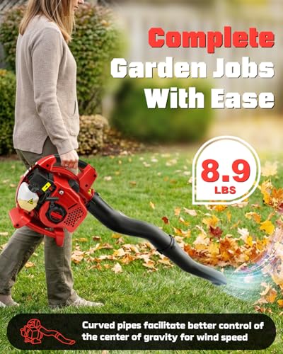 Getell 27cc Gas Powered Handheld Blower, 380 CFM 180 MPH 2-Cycle Engine, Lightweight Quick-Start for Lawn Care, Snow & Roof Leaf Cleaning (GET309)