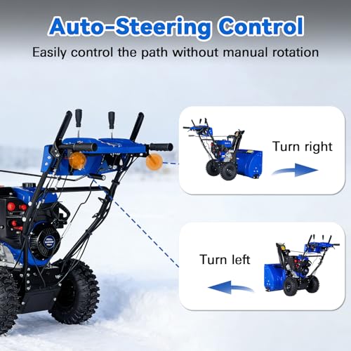 BILT HARD 28 Inch Gas Powered Snow Blower with Electric Start, 2-Stage Self-Propelled Snow Blower with 302cc Engine, Steering Control and LED Light, Self Propelled Snow Removal Equipment