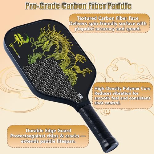 Pickleball Paddles Set of 2 – Lightweight Carbon Fiber Pickleball Paddles, Durable 2 Paddles + 4 Outdoor Balls + Bag, Best for Beginner & Pro