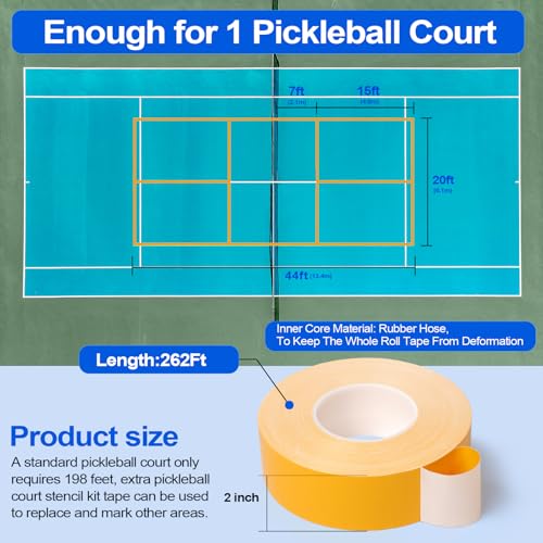 fdalas 2in x 262 FT Pickleball Court Tape for Outdoor,Pickleball Court Marking Kit,Temporary Floor Marking Tape Indoor,Yellow Court Fast Marking for Tennis,Badminton,Gym,Non-Reflective