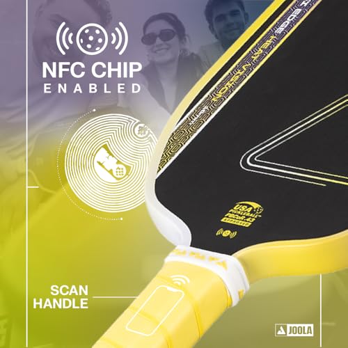 JOOLA Agassi Heat Vision 16mm Pickleball Paddle - New Shape w/Extended Sweet Spot - Textured Carbon Fiber Surface for Spin - SK Film for Less Vibration - USAP Approved - NFC Chip Enabled