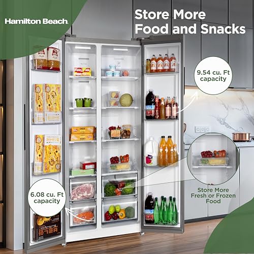 Hamilton Beach HBF1558 15.6 cu ft Counter Depth Full Size Refrigerator, Side Doors, Stainless